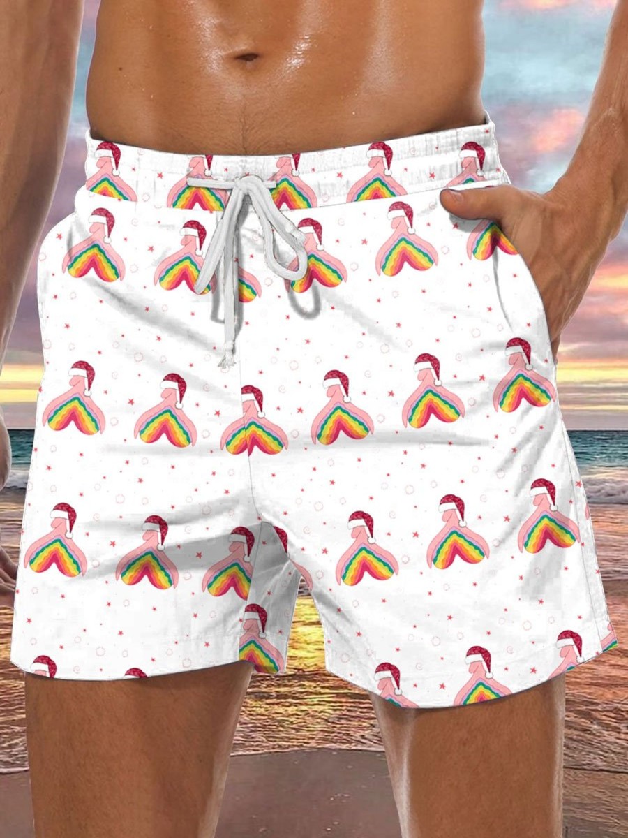 Men BXL Bottoms | Christmas Hidden Rainbow Fun Print Casual Shorts