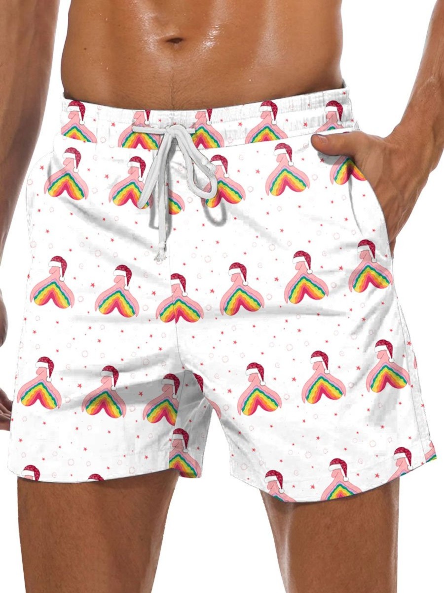 Men BXL Bottoms | Christmas Hidden Rainbow Fun Print Casual Shorts