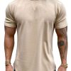 Men DJ Casual Short Sleeve Shirts | Solid Color Round Neck Casual Short-Sleeved T-Shirt Khaki