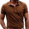 Men BXL Casual Short Sleeve Shirts | Men'S Solid Color Cotton Polo Neck Short Sleeve T-Shirt Brown