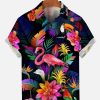 Men XT Shirts | Men'S Rainforest Flamingo Print Short Sleeve Shirt Black