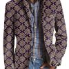 Men BXL Print Jacket | Men'S Retro Geometric Print Pocket Casual Blazer Purple