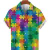 Men DJ Shirts | Men'S Rainbow Puzzle Color Block Print Short Sleeve Shirt Photo Color