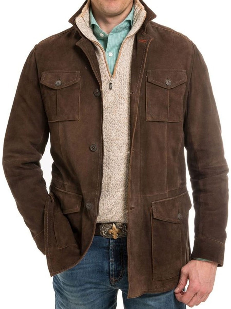 Men BXL Jacket | Vintage Suede Multi-Pocket Single-Breasted Casual Jacket Brown