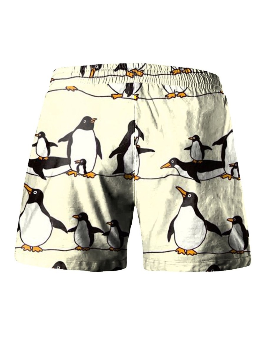 Men LJC Shorts | Penguin Print Hawaiian Track Shorts Photo Color