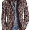 Men BXL Print Jacket | Men'S Retro Geometric Print Pocket Casual Blazer Purple