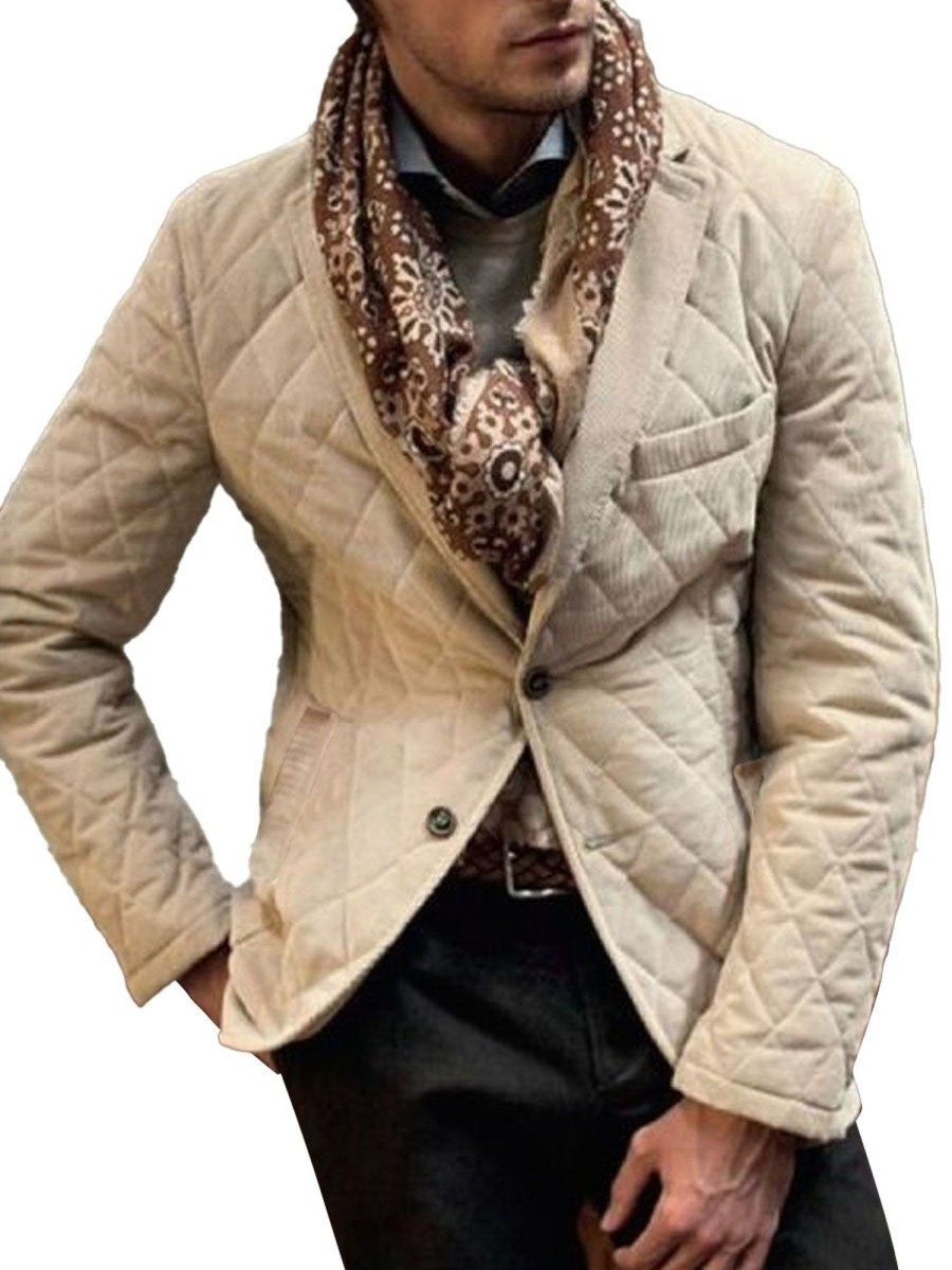 Men DJ Jacket | American Retro Lapel 3-Pocket Corduroy Jacket Khaki