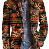 Men DJ Print Jacket | Retro Maple Leaf Print Lapel Single-Breasted Casual Blazer Photo Color