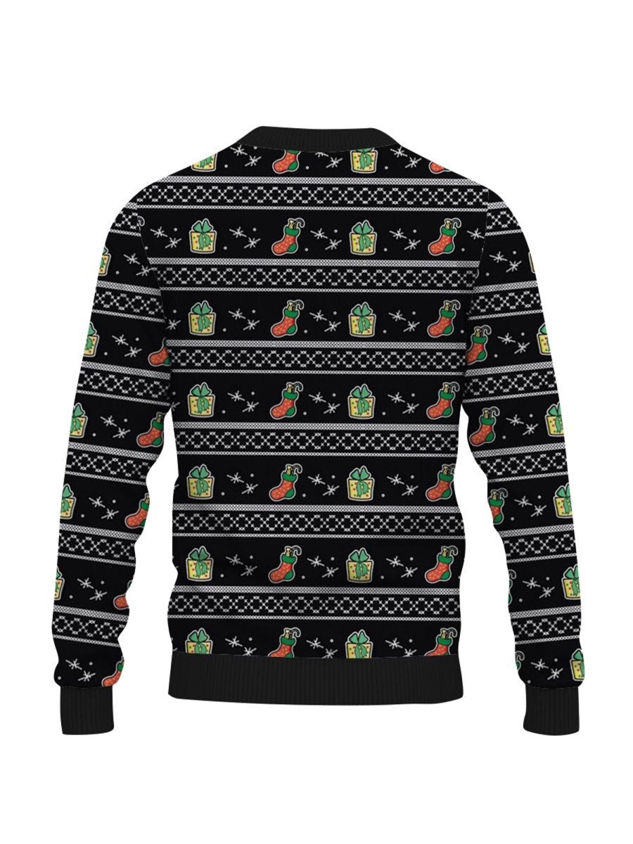 Men DJ Ugly Sweater | Vintage Santa Printed Crew Neck Sweatshirt Black