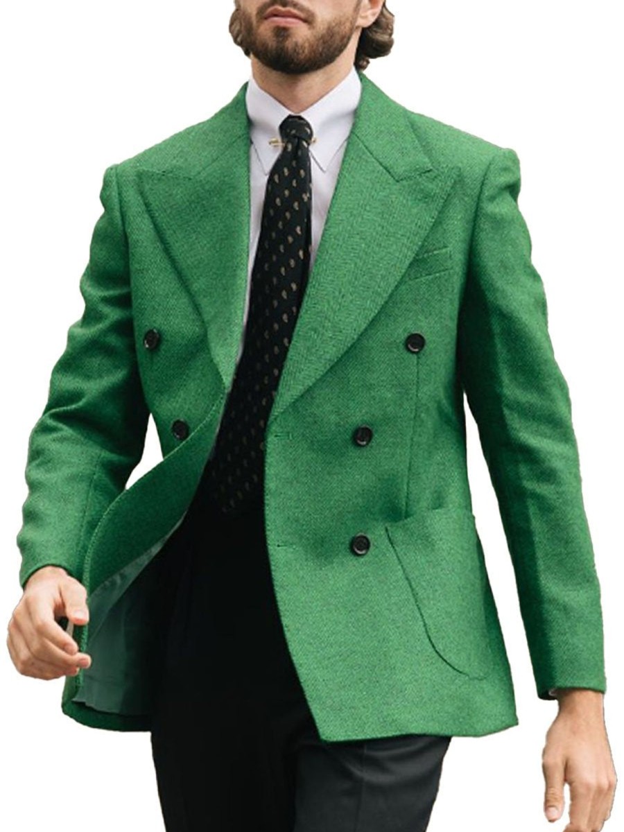 Men DJ Jacket | Vintage Lapel 3 Pocket Solid Color Blazer Green