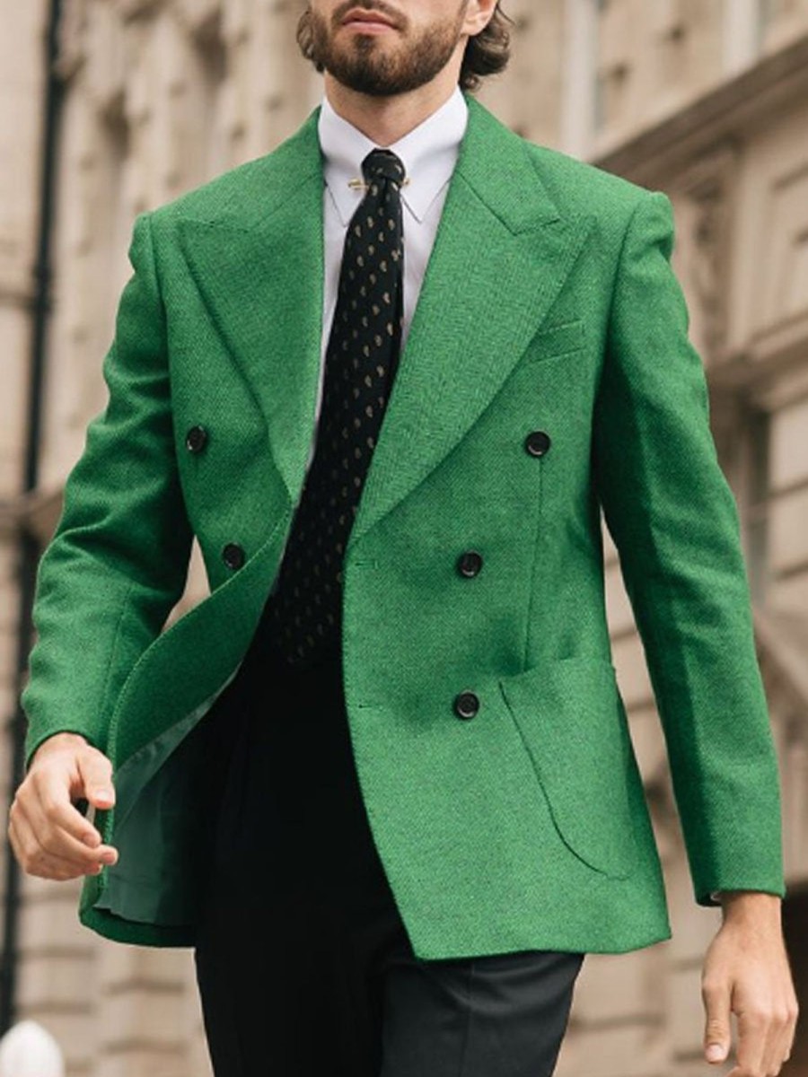 Men DJ Jacket | Vintage Lapel 3 Pocket Solid Color Blazer Green