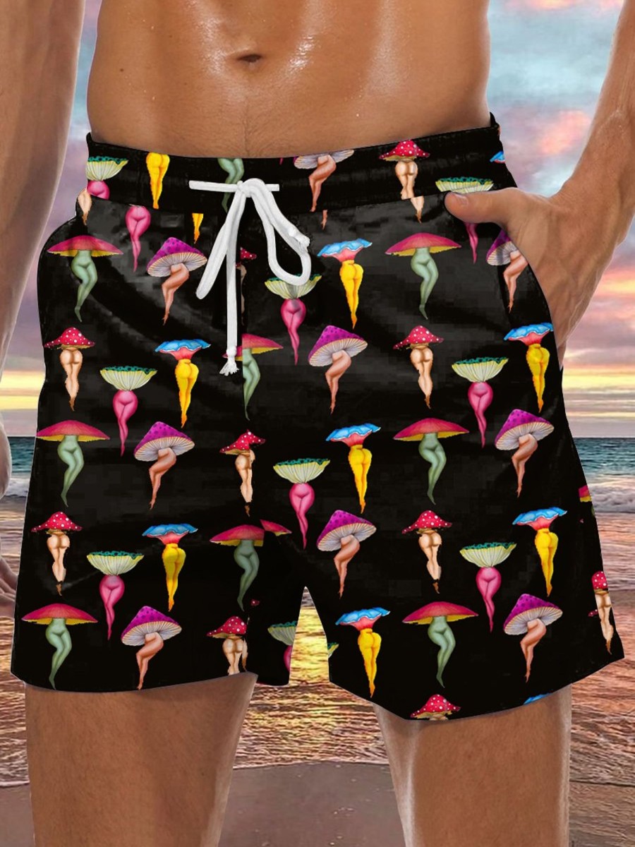 Men DJ Shorts | Vintage Sexy Mushroom Print Pocket Shorts