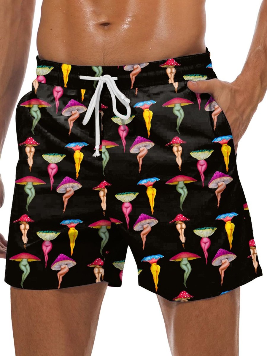 Men DJ Shorts | Vintage Sexy Mushroom Print Pocket Shorts