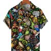 Men HLJ Shirts | Men'S Hawaiian Cartoon Graphic Print Short Sleeve Shirt Green