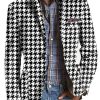 Men BXL Print Jacket | Men'S Vintage Houndstooth Print Lapel Casual Blazer Black