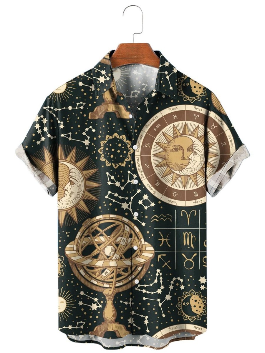 Men HLJ Shirts | Men'S Zodiac Astrology Short Sleeve Shirt Dark Green