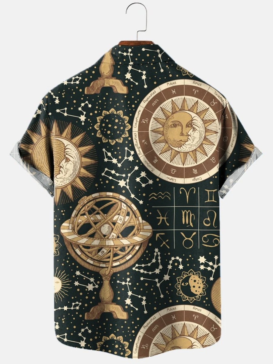 Men HLJ Shirts | Men'S Zodiac Astrology Short Sleeve Shirt Dark Green