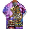 Men HLJ Shirts | Tiki Drum Hawaiian Art Print Short Sleeve Shirt Purple