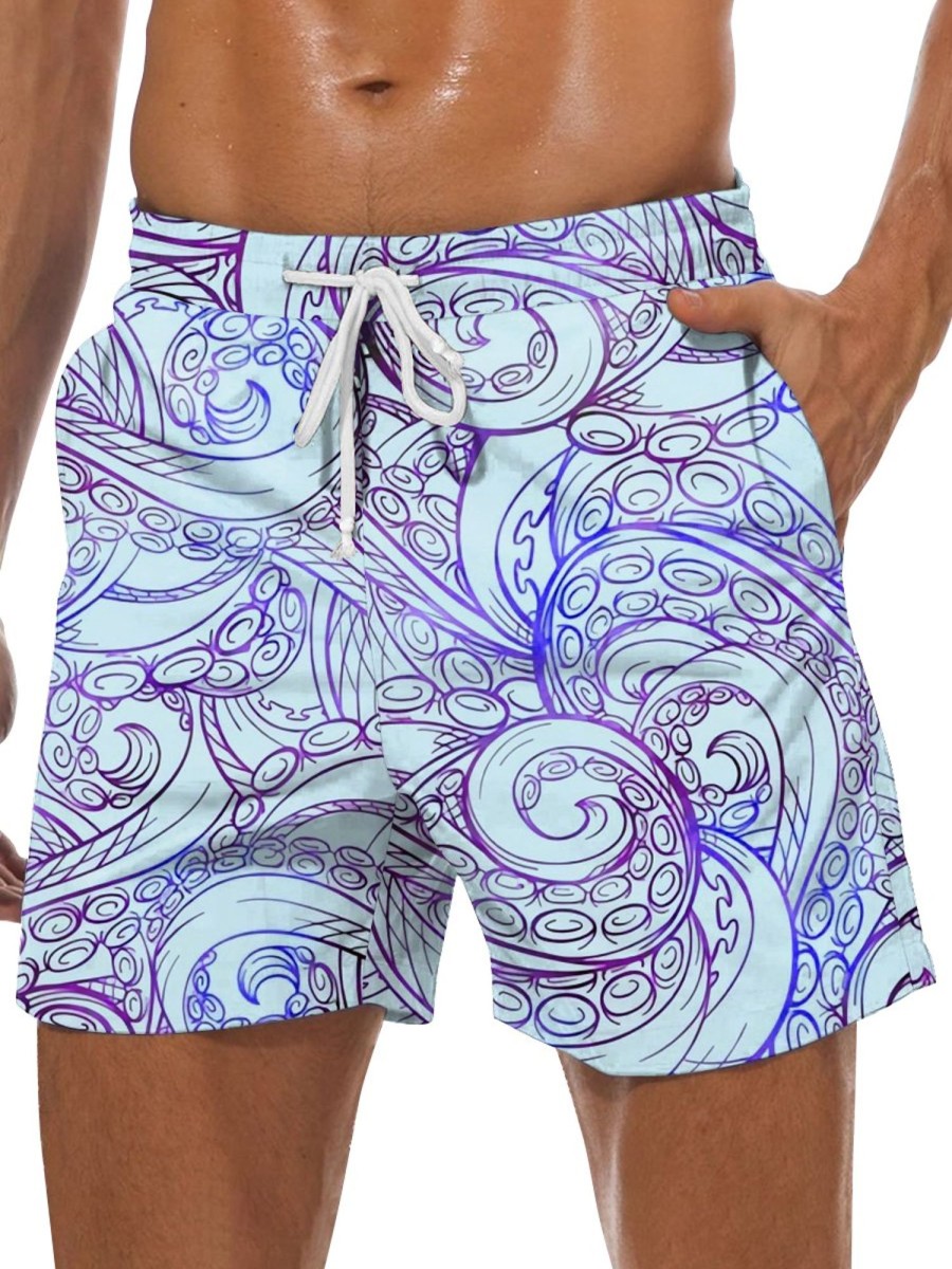 Men DJ Shorts | Vintage Octopus Print Pocket Lounge Shorts Blue