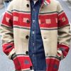 Men DJ Jacket | Vintage Ethnic Print Two-Pocket Track Jacket Red