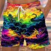 Men HLJ Shorts | Ukiyo-E Dragon And Cloud Print Drawstring Board Shorts Iridescent