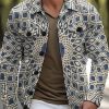 Men DJ Jacket | Vintage Printed Single Breasted Lapel Casual Jacket Photo Color