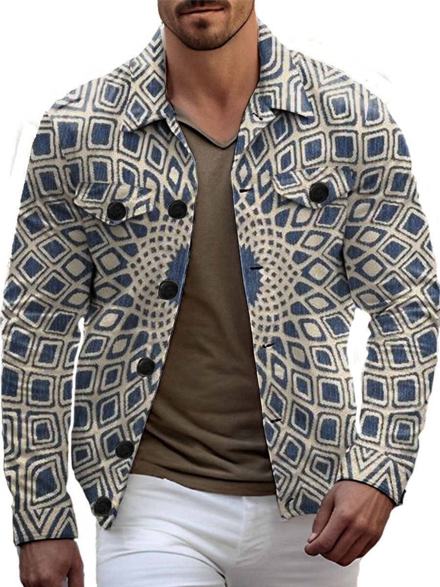 Men DJ Jacket | Vintage Printed Single Breasted Lapel Casual Jacket Photo Color