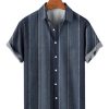 Men XT Shirts | Men'S Vintage Casual Striped Print Shirt 44070149X Navy