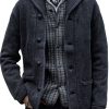 Men DJ Cardigan | Retro Solid Color Lapel Double Pocket Knitted Cardigan Navy