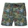 Men HWT Shorts | Men'S Shorts Holiday Fun Lady Frogs Print Beach Shorts Green