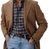 Men BXL Jacket | Men'S Herringbone Wool Pocket Casual Blazer Brown