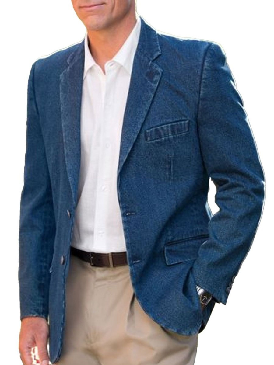 Men BXL Jacket | Men'S Multi-Pocket Casual Denim Blazer Blue