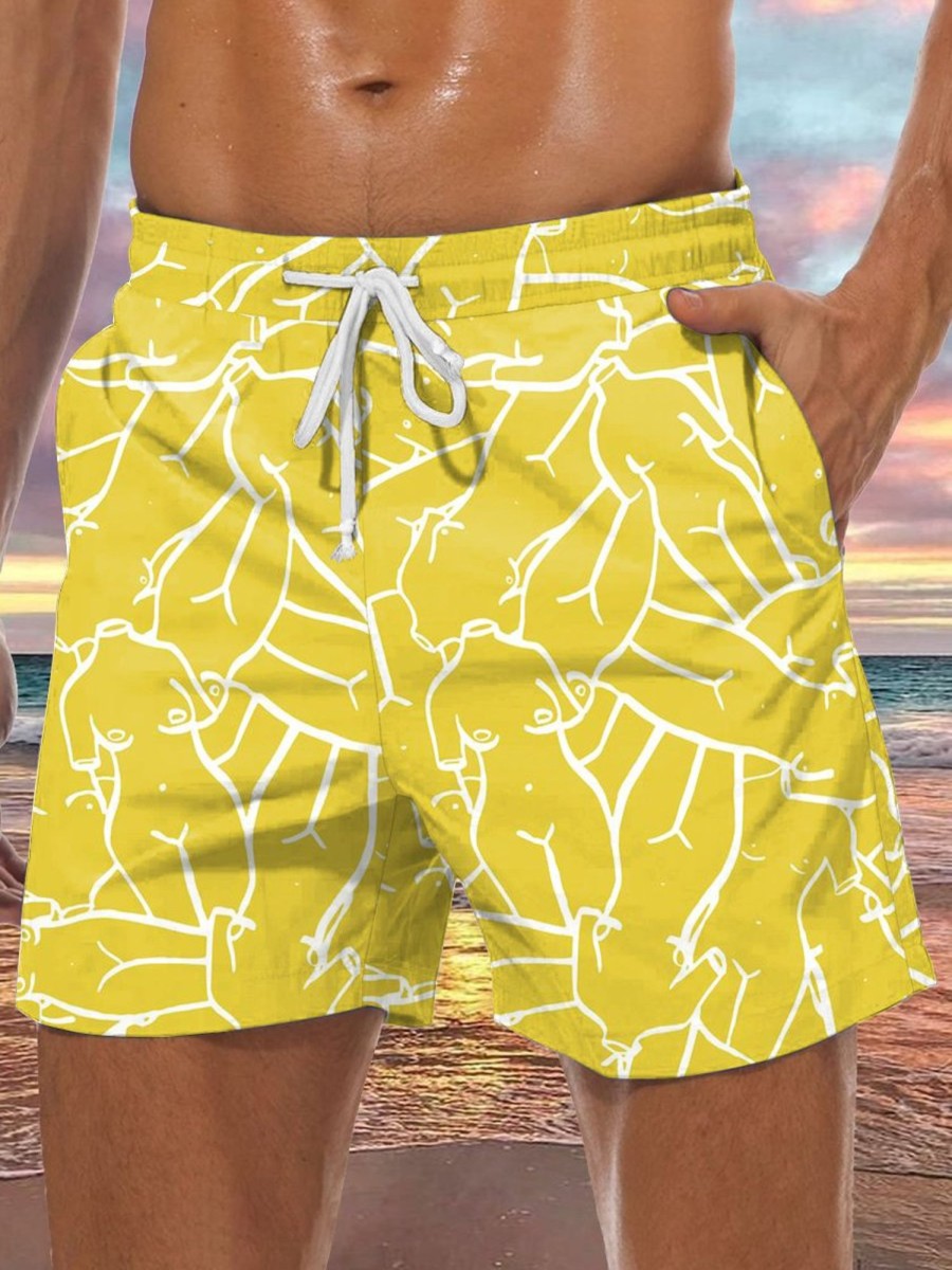 Men GYJ Shorts | Ladies Body Print Lounge Shorts Yellow