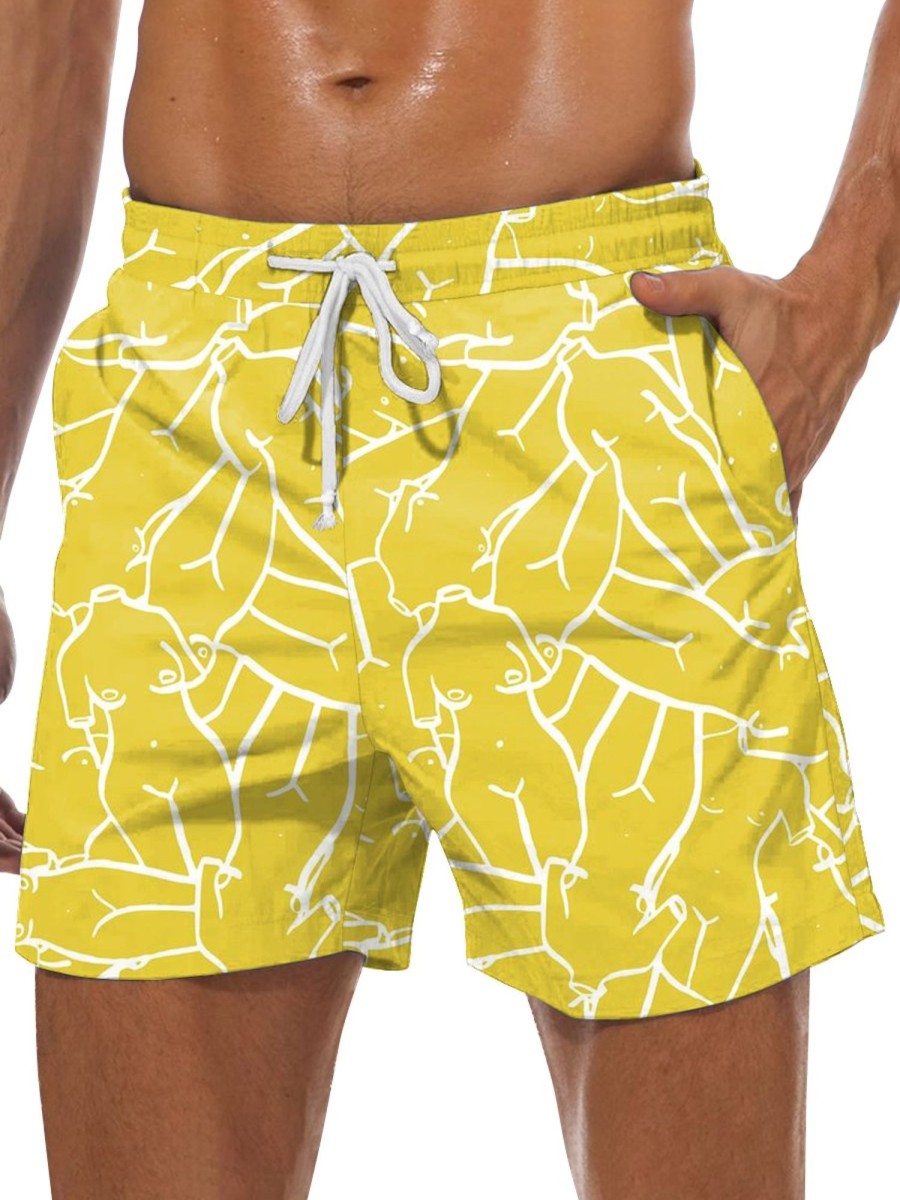 Men GYJ Shorts | Ladies Body Print Lounge Shorts Yellow