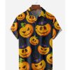 Men DJ Shirts | Halloween Pumpkin Short Sleeve Casual Shirt Black