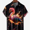 Men DJ Shirts | Flamingo Chest Pocket Short Sleeve Casual Hawaiian Shirt Black