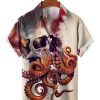 Men HLJ Shirts | Watercolor Skull Octopus Short Sleeve Shirt Off White