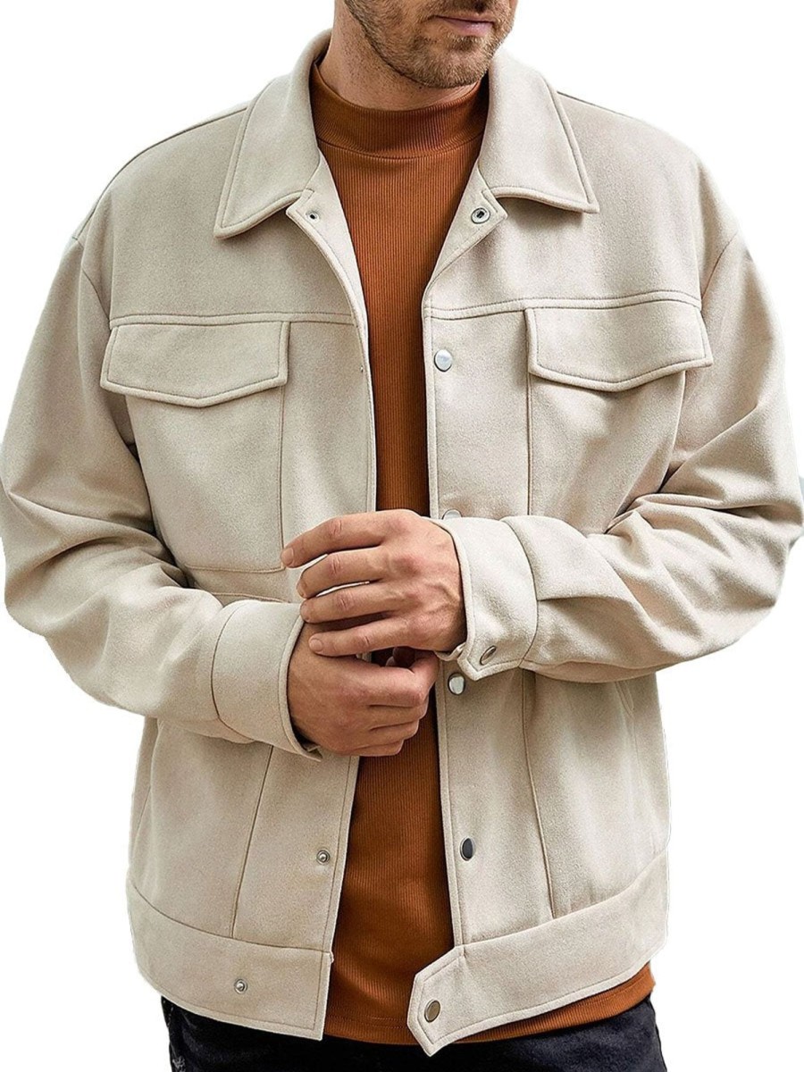 Men BXL Jacket | Vintage Suede Multi-Pocket Single-Breasted Casual Jacket Apricot