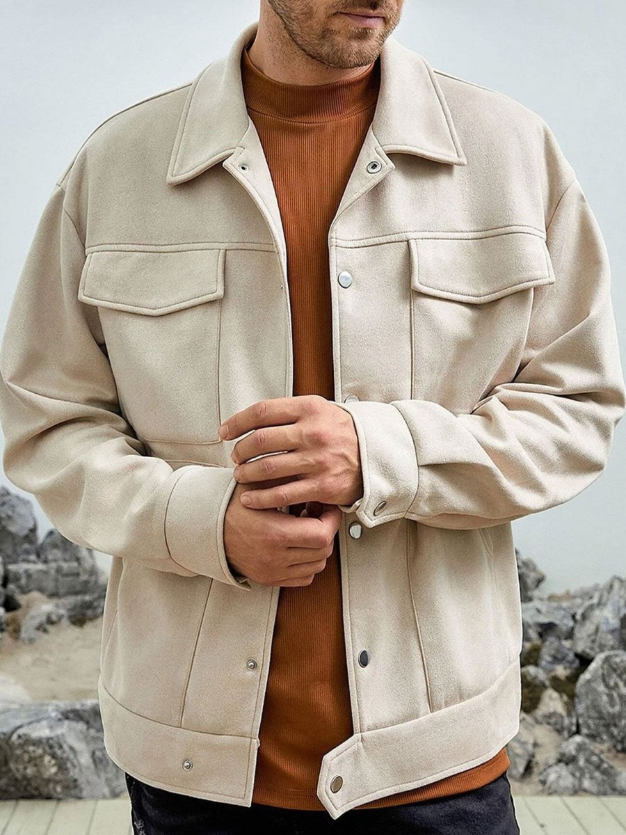 Men BXL Jacket | Vintage Suede Multi-Pocket Single-Breasted Casual Jacket Apricot