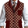 Men BXL Vest | Men'S Retro Woolen Ethnic Print Casual Vest Wine Red