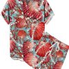 Men GYJ Set | Pearl Shell Coral Print Casual Short-Sleeved Shirt And Shorts Two-Piece Set Blue