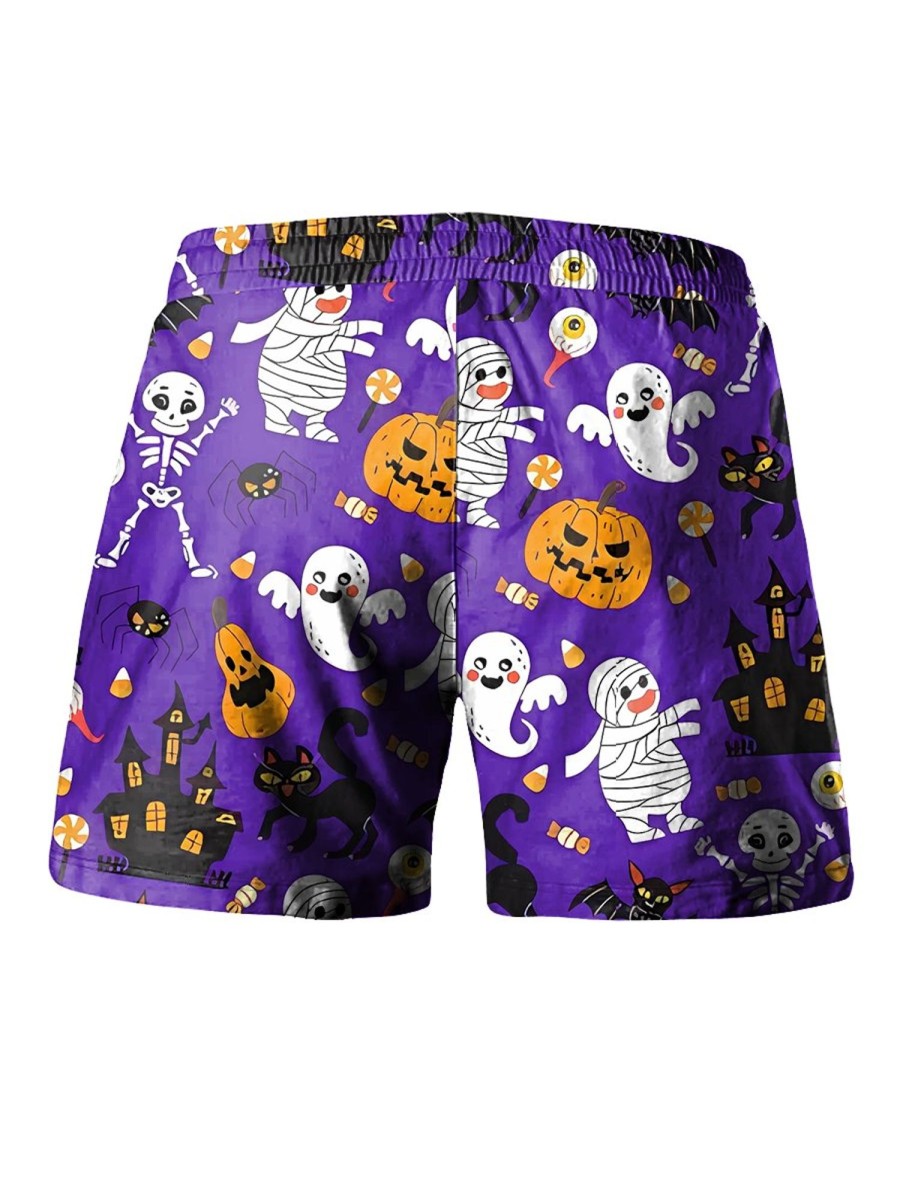 Men LJC Shorts | Skull Mummy Pumpkin Track Shorts Photo Color