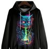 Men GYJ T-Shirts | Men'S Enchanted Forest And Cats Print Casual Hoodie Black