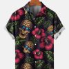 Men HLJ Shirts | Men'S Hawaiian Pineapple Skull Casual Short Sleeve Shirt Photo Color