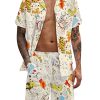 Men GYJ Set | Exploding Cloud Print Short Sleeve Shirt Shorts Two-Piece Set White