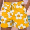 Men GYJ Bottoms | Men'S Smiley Flower Print Casual Shorts Yellow