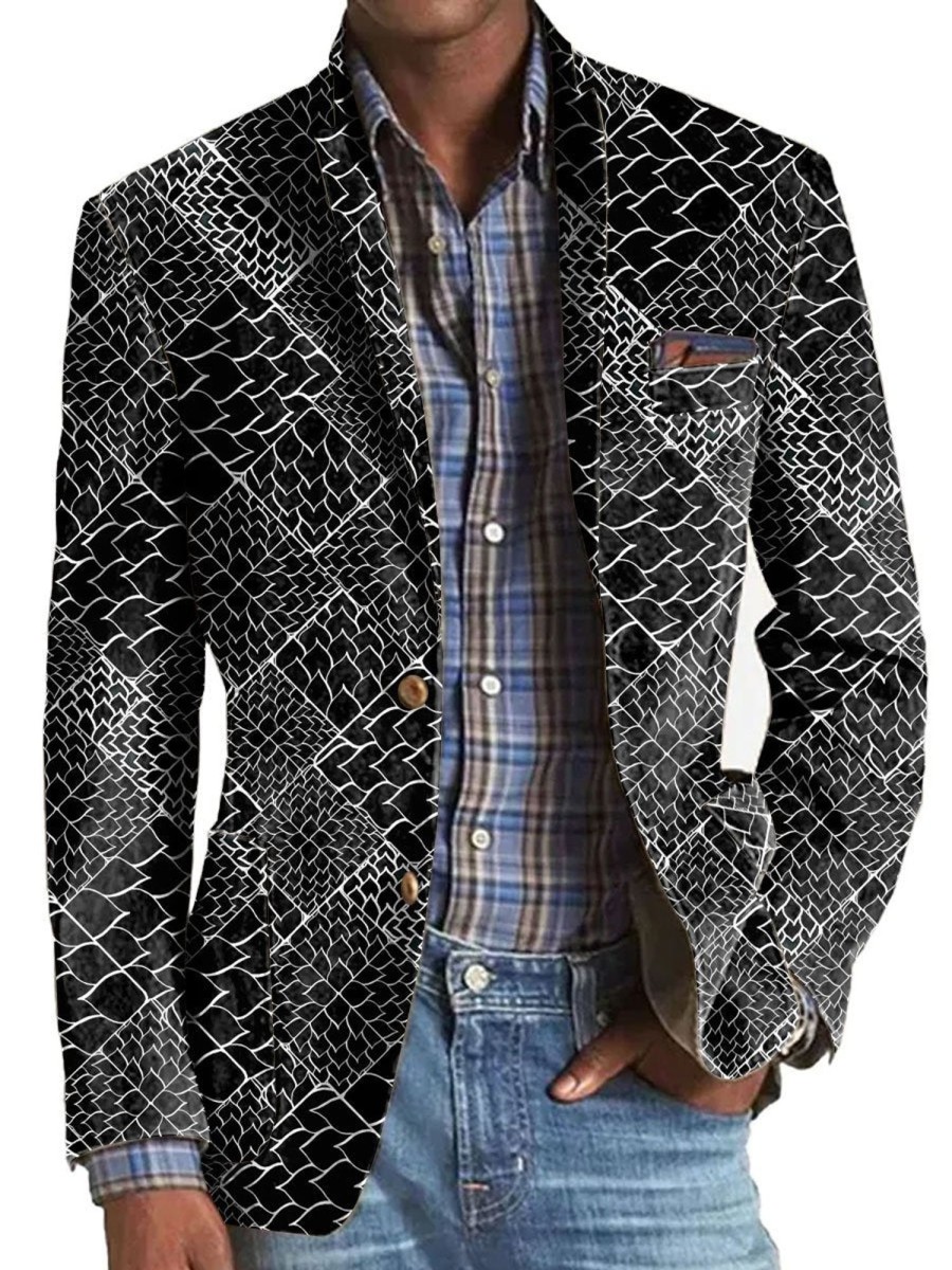 Men BXL Print Jacket | Men'S Petal Print Pocket Casual Blazer Black