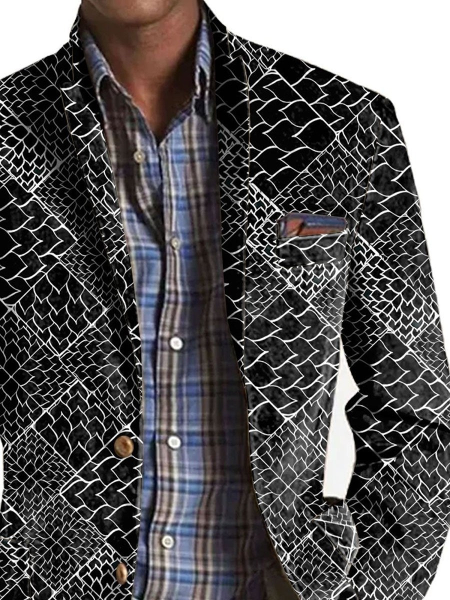 Men BXL Print Jacket | Men'S Petal Print Pocket Casual Blazer Black