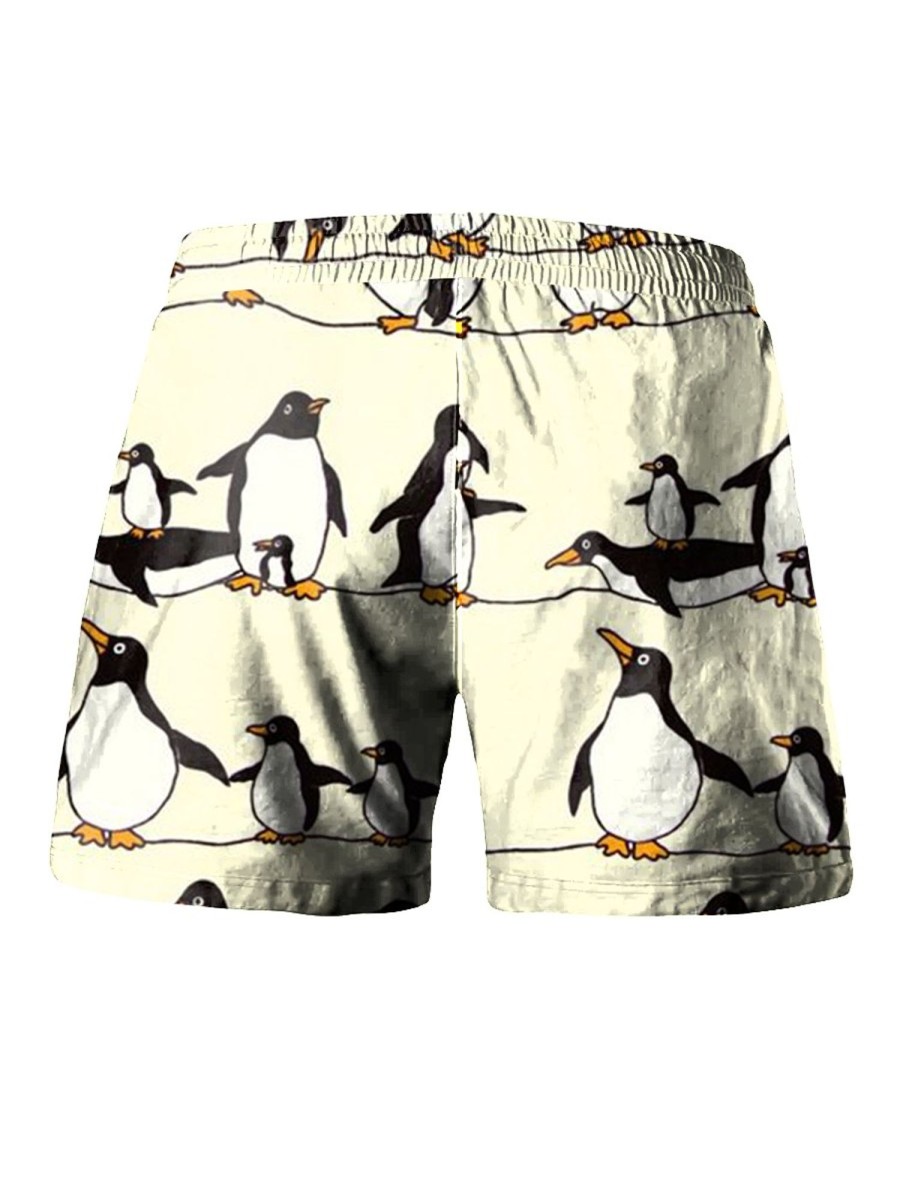 Men LJC Bottoms | Penguin Print Hawaiian Track Shorts Photo Color