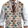 Men DJ Vest | Retro Ethnic Style Geometric Print Three-Pocket Lapel Casual Suit Vest Photo Color